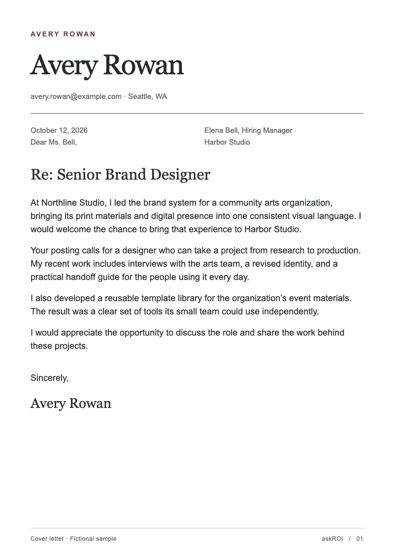 Cover letter: a Word document built by askROI