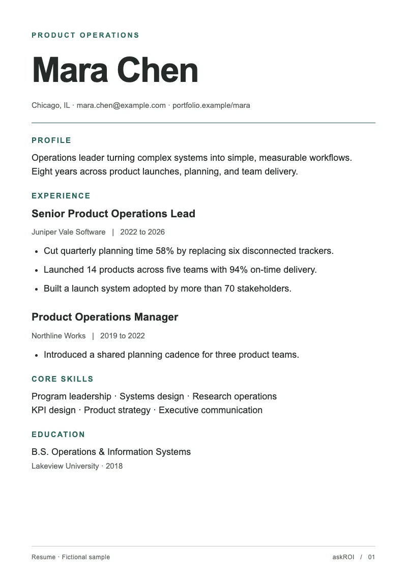 Resume: a Word document built by askROI