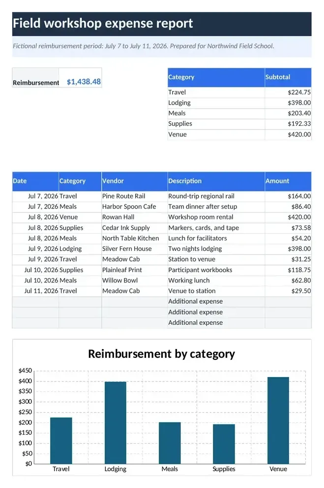 Expense report: an Excel spreadsheet built by askROI